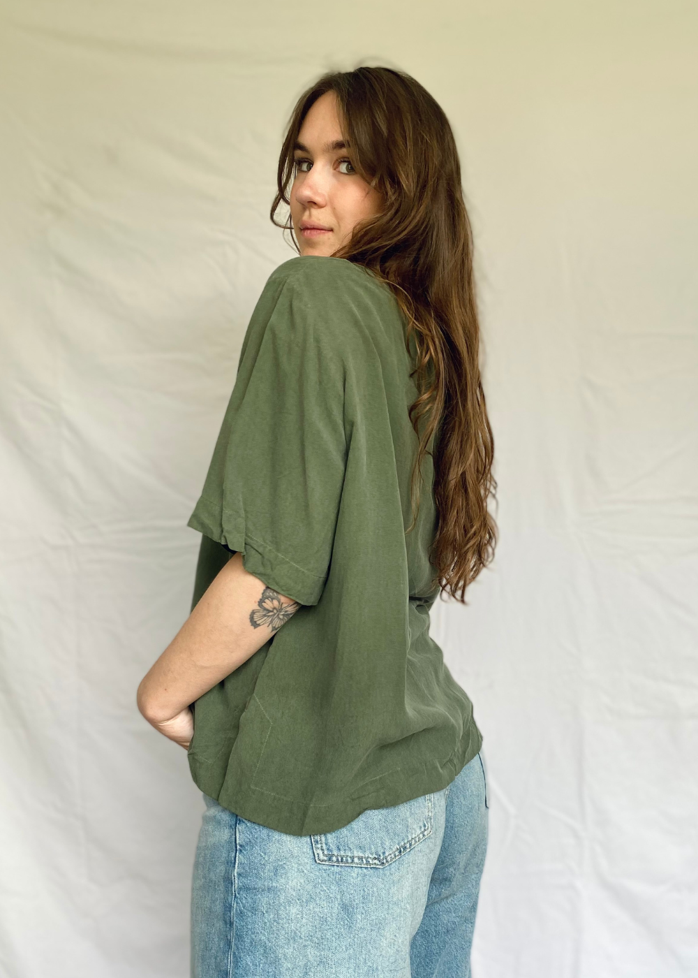 Groen zijde blouse - l/xl