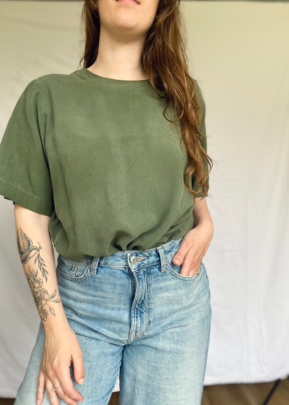 Groen zijde blouse - l/xl