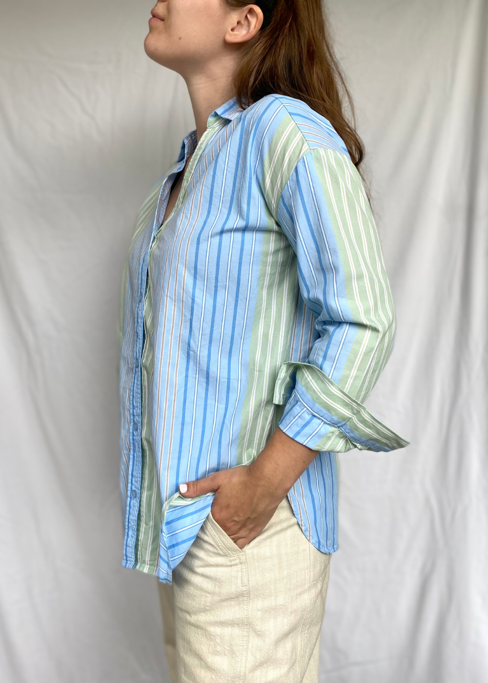 Groen en blauwe katoenen dames blouse - maat M/L