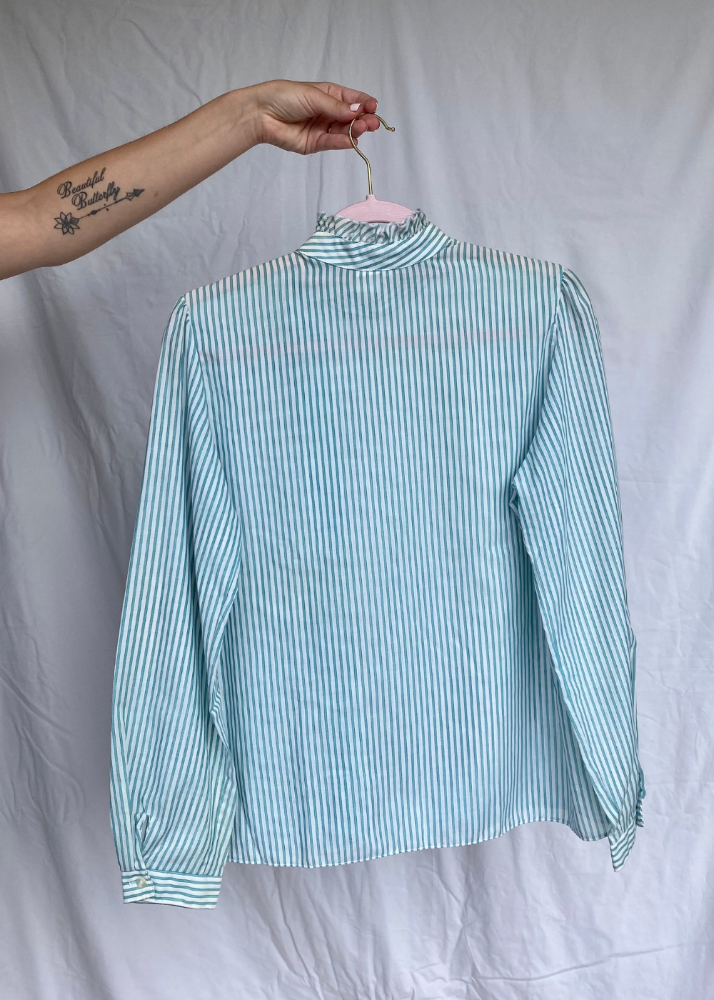 Groene dames blouse met witte strepen - maat S/M