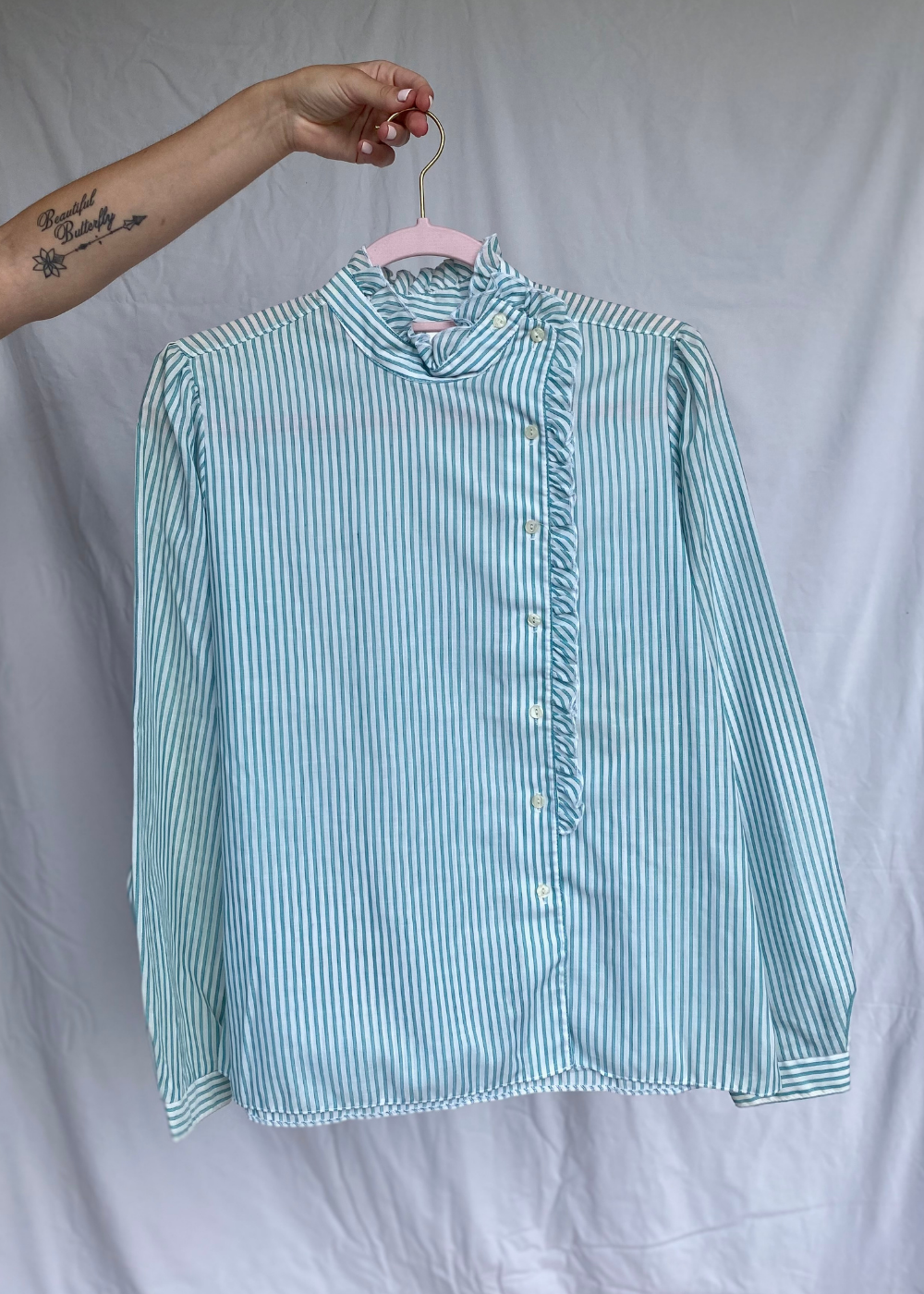 Groene dames blouse met witte strepen - maat S/M