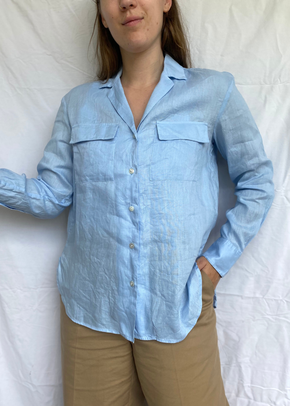 Lichtblauwe dames blouse van linnen - maat S/M