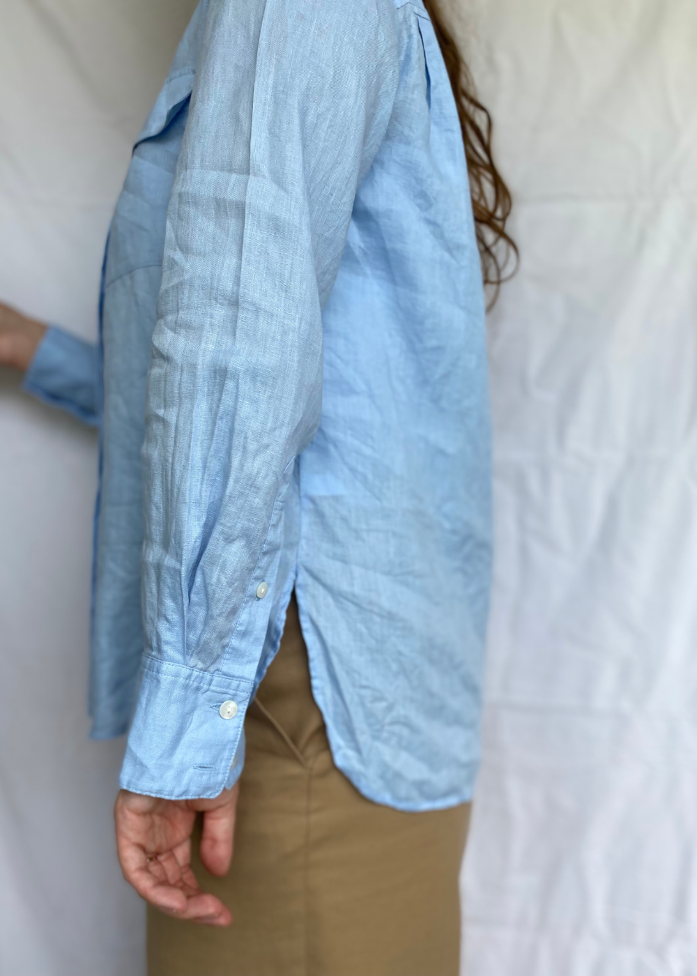 Lichtblauwe dames blouse van linnen - maat S/M
