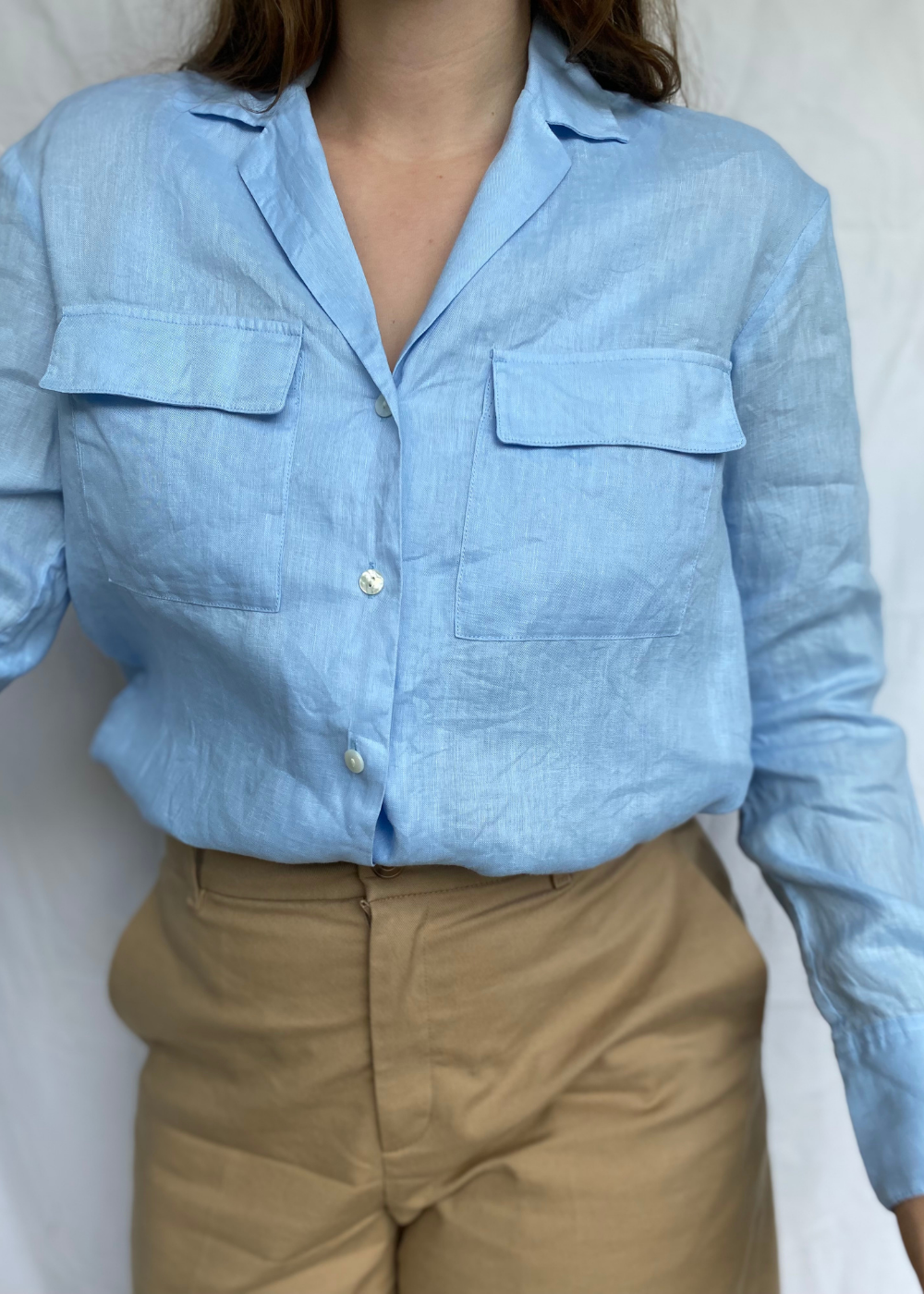 Lichtblauwe dames blouse van linnen - maat S/M