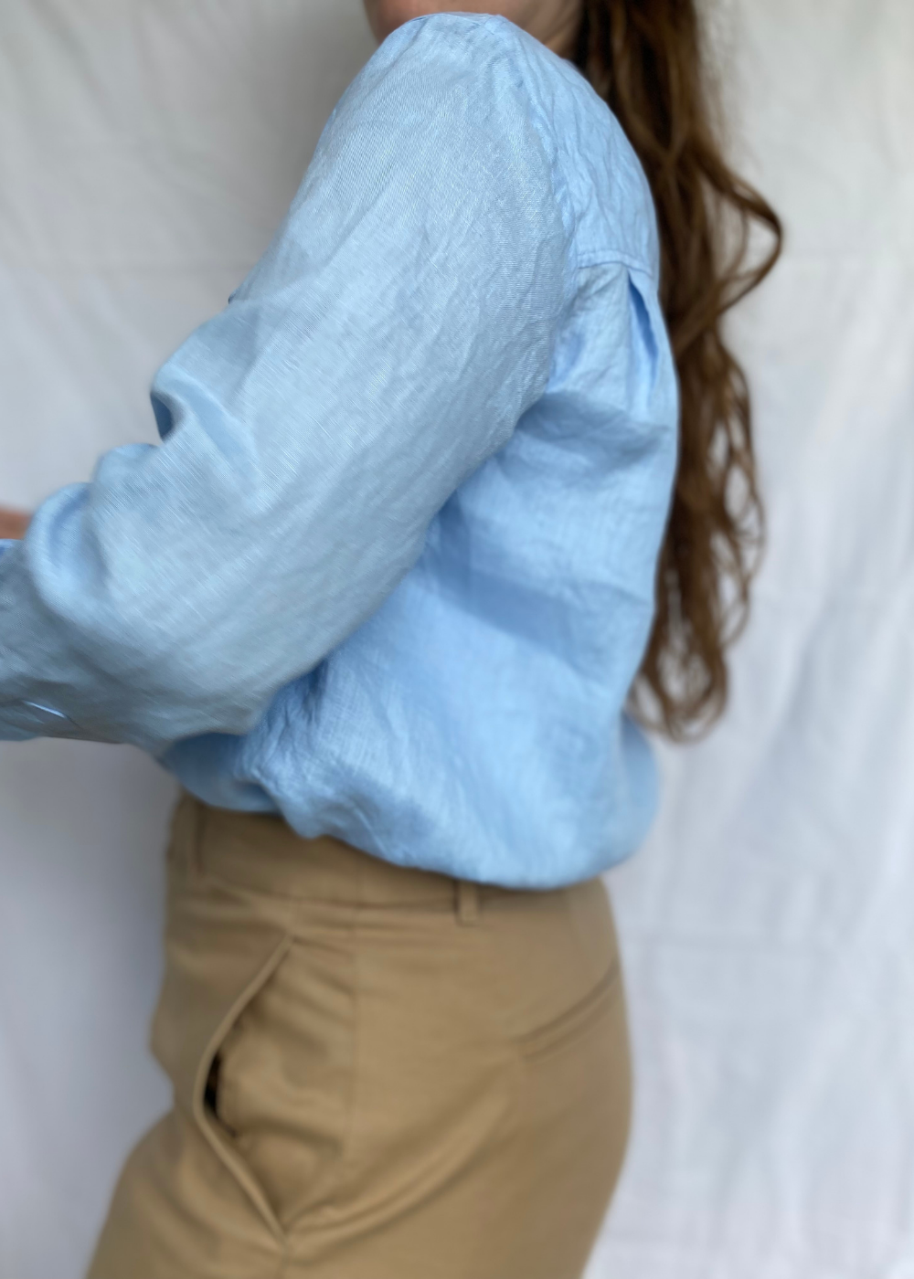 Lichtblauwe dames blouse van linnen - maat S/M