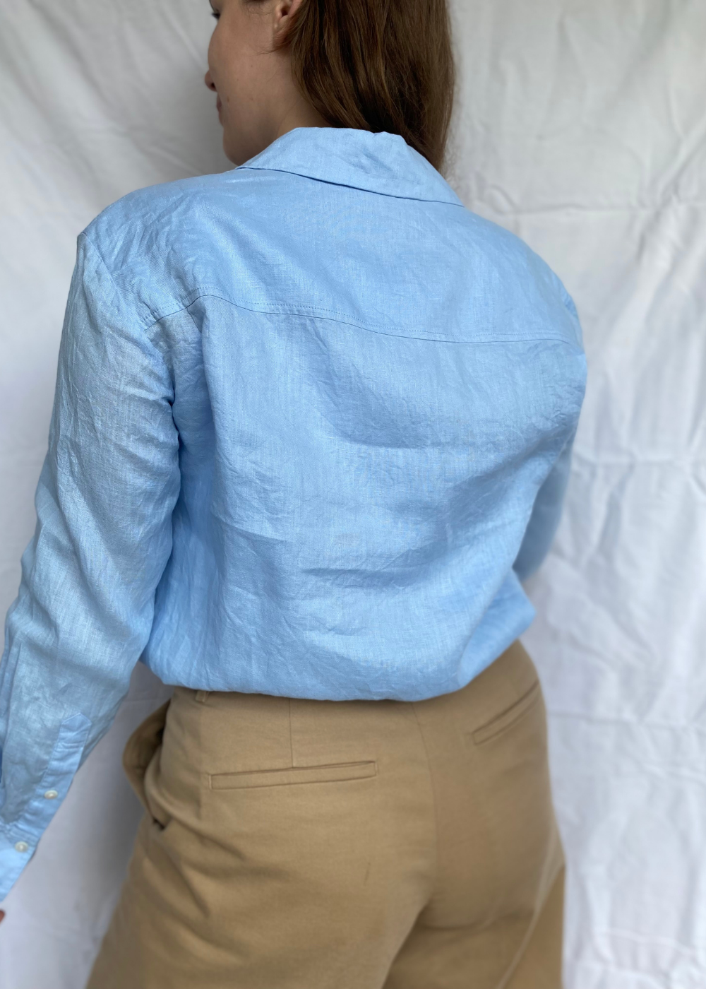 Lichtblauwe dames blouse van linnen - maat S/M