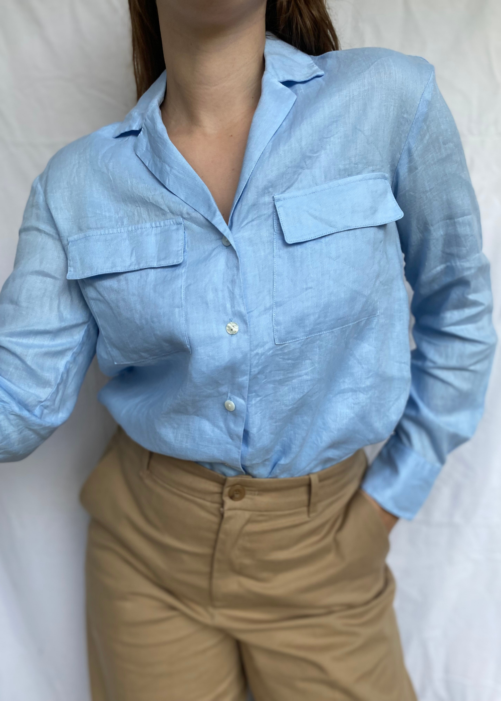 Lichtblauwe dames blouse van linnen - maat S/M