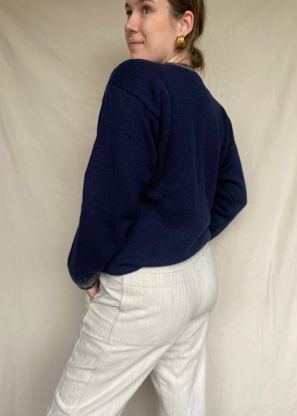 Donkerblauwe trui (50% wol)