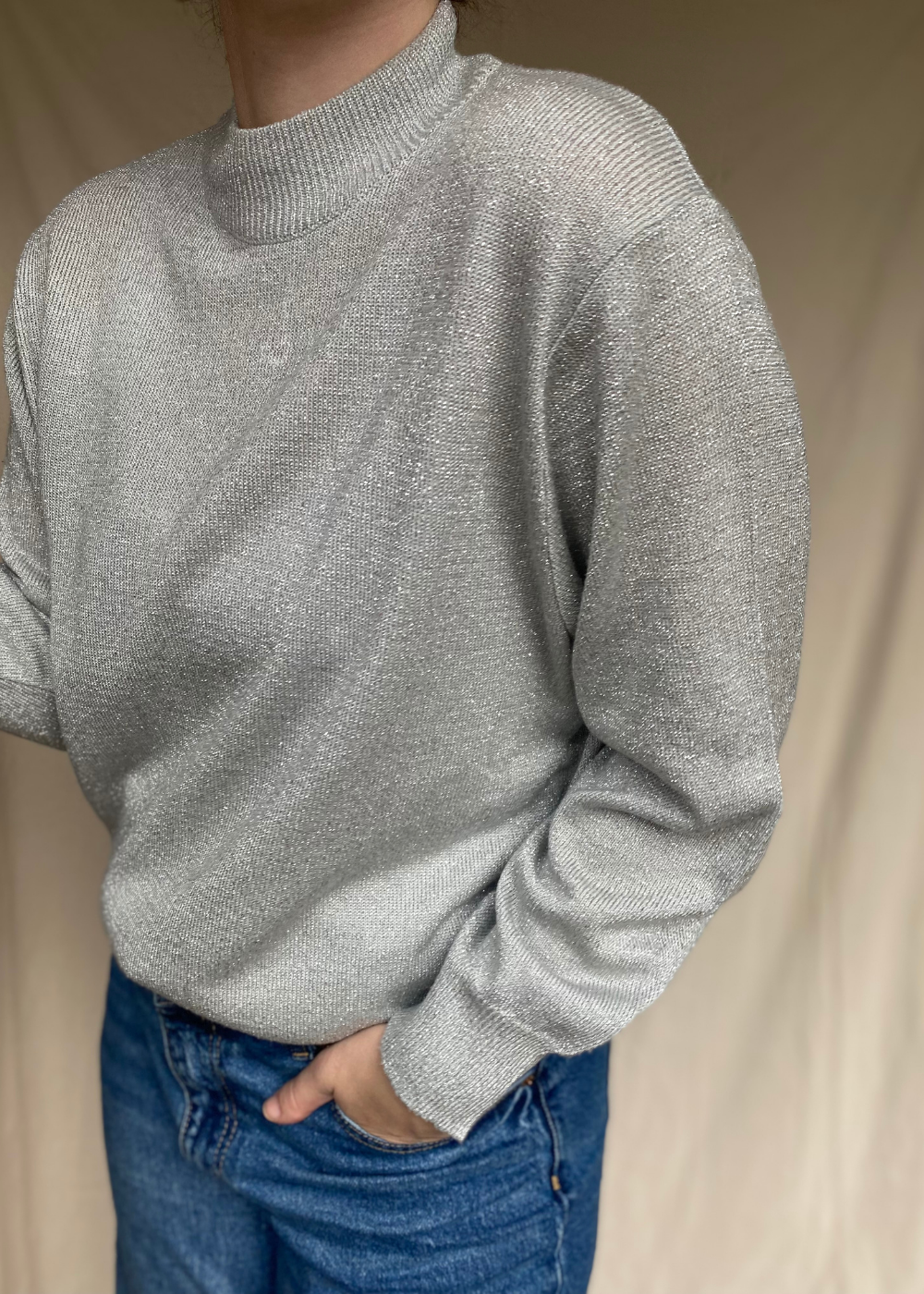 Zilveren lange mouwen top - maat L/XL