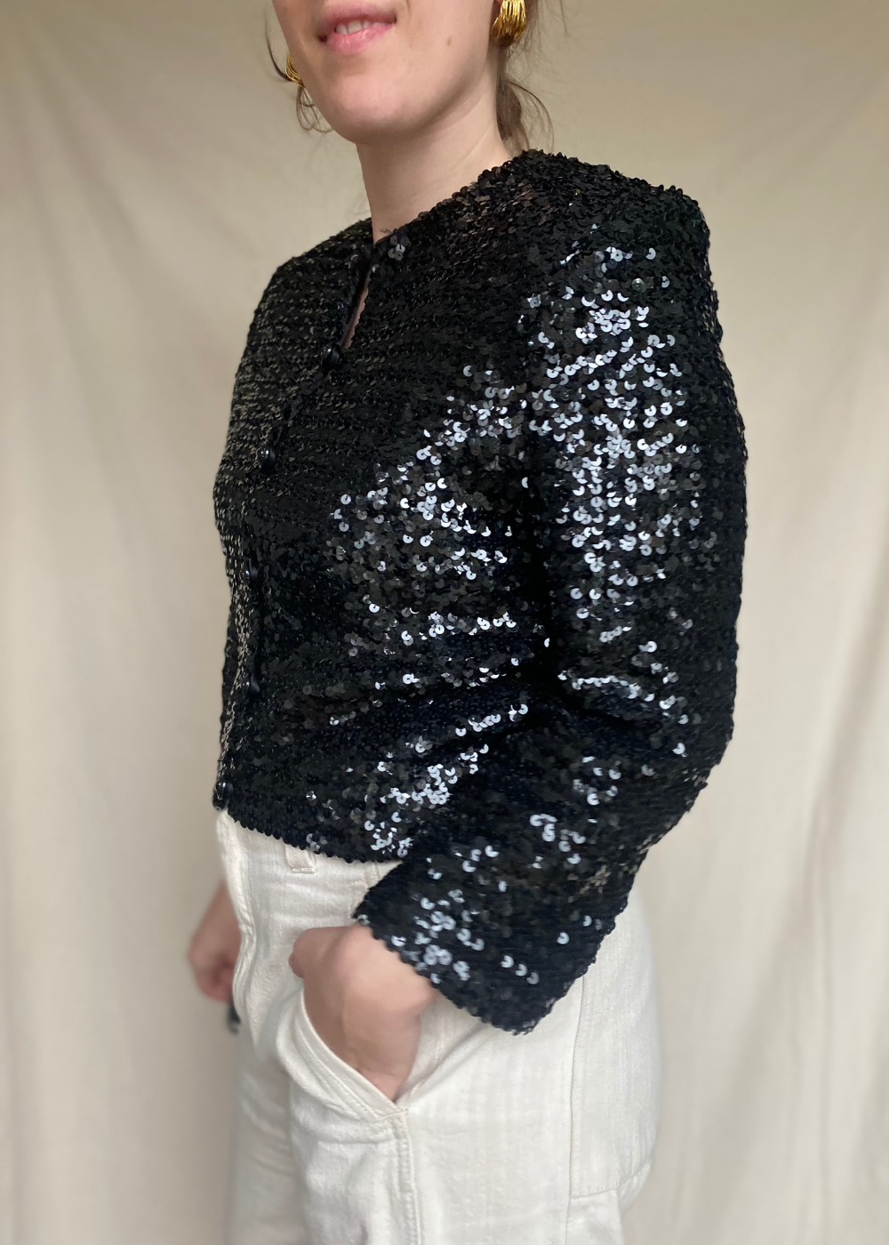 Zwart glitter pailletten vest - maat M/L