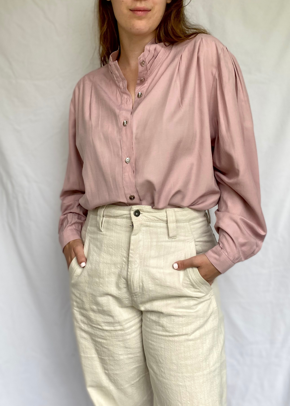 Zachtroze dames blouse - maat L/XL