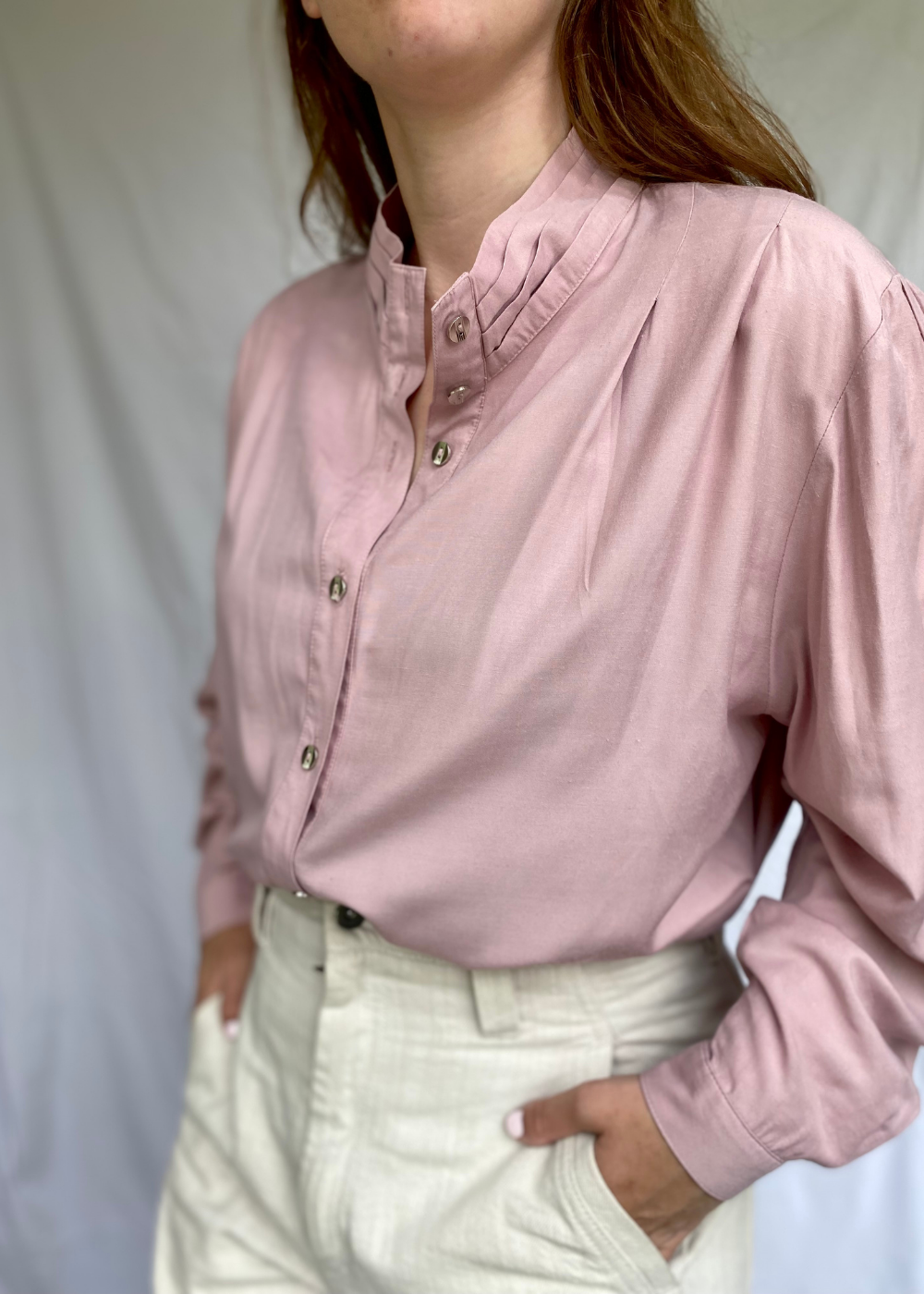 Zachtroze dames blouse - maat L/XL