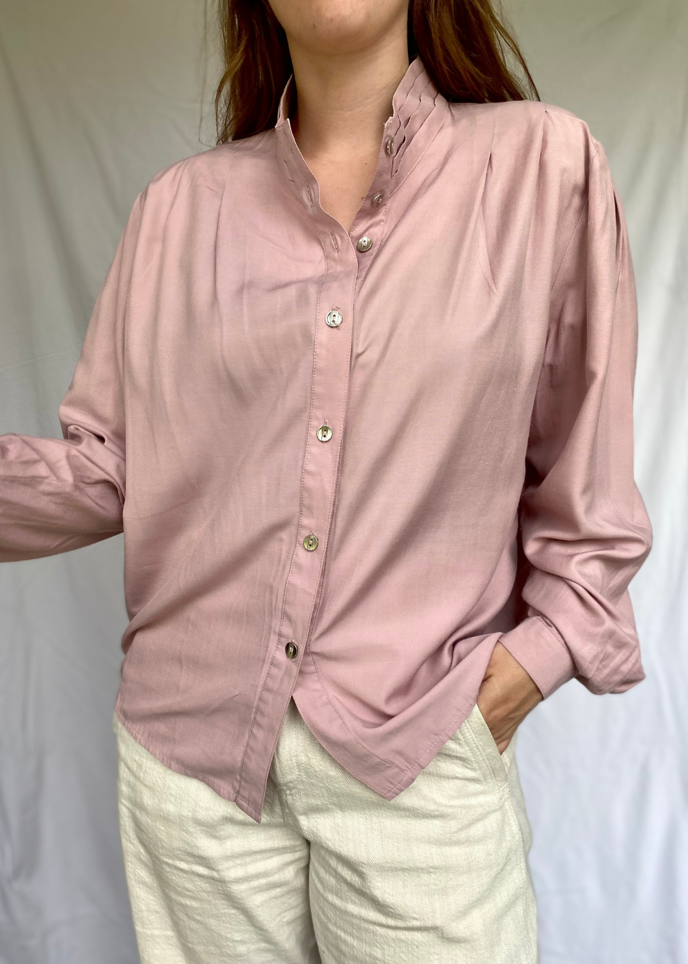 Zachtroze dames blouse - maat L/XL