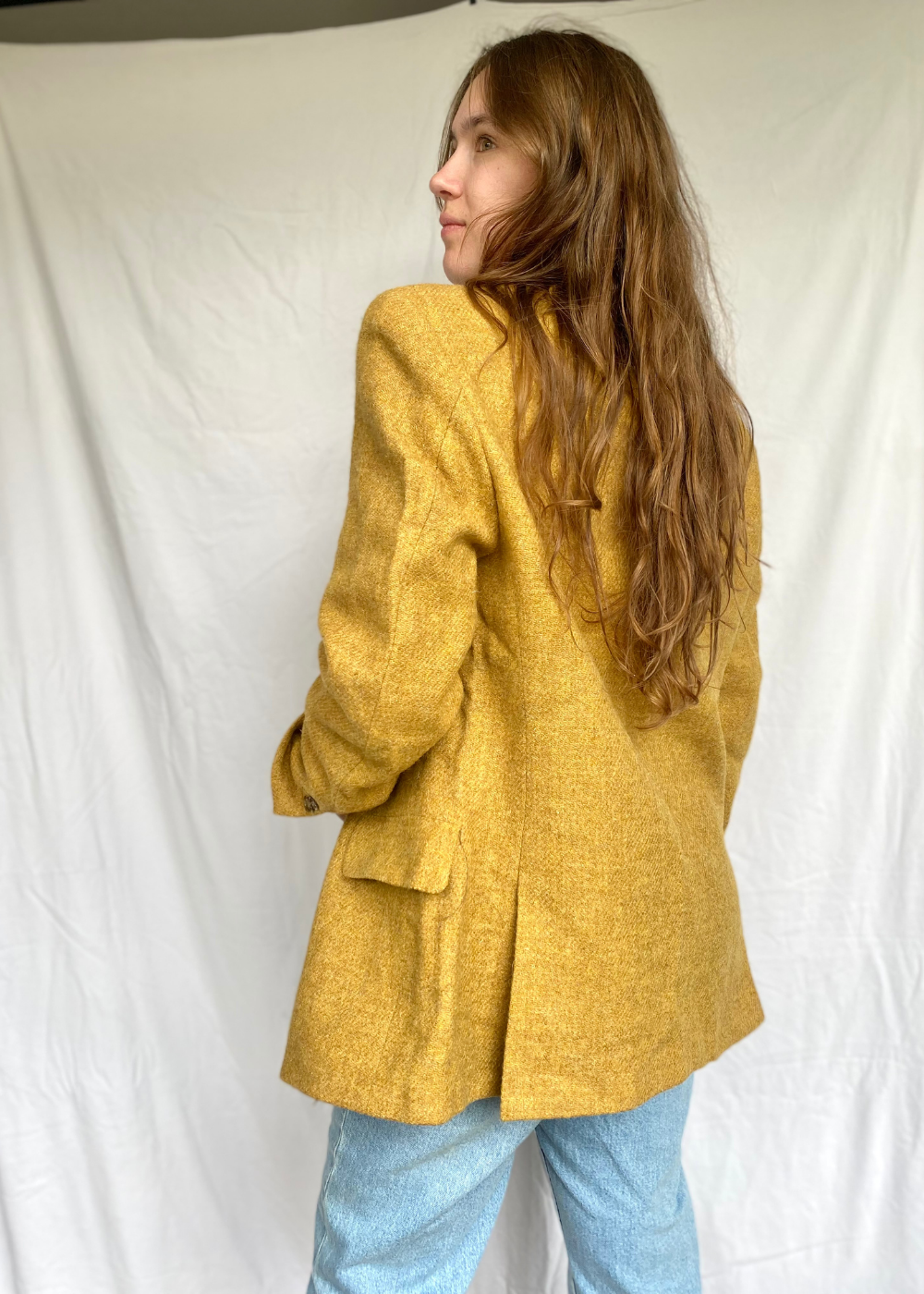 Okergele wollen dames blazer - maat L/XL