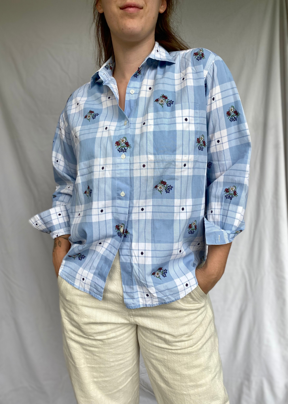 Blauwe dames blouse met bloemen print - maat S/M