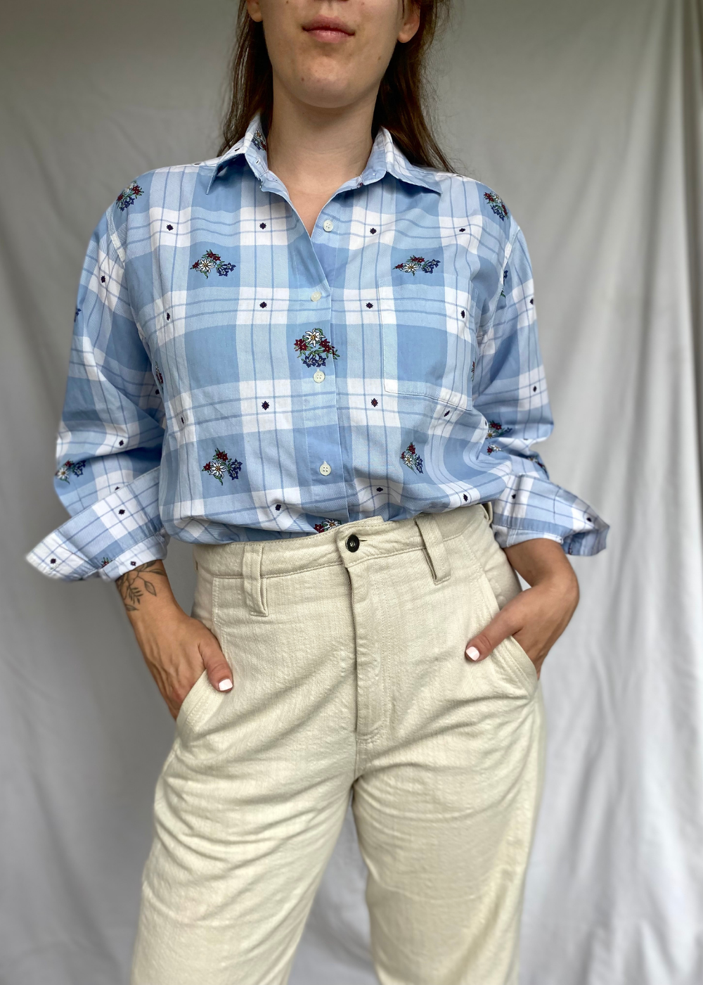 Blauwe dames blouse met bloemen print - maat S/M