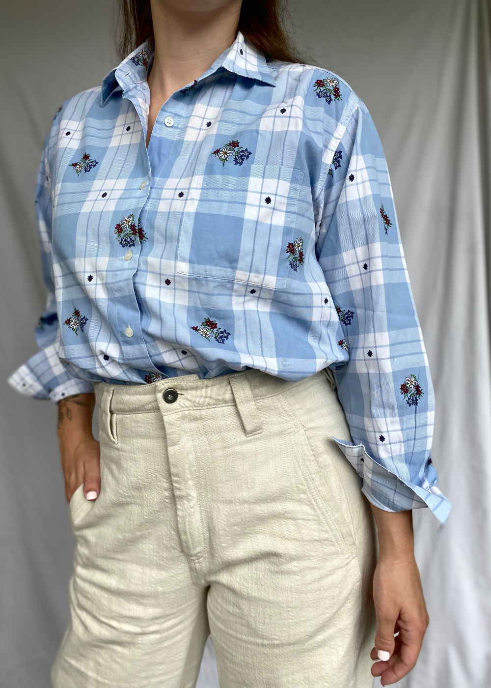 Blauwe dames blouse met bloemen print - maat S/M