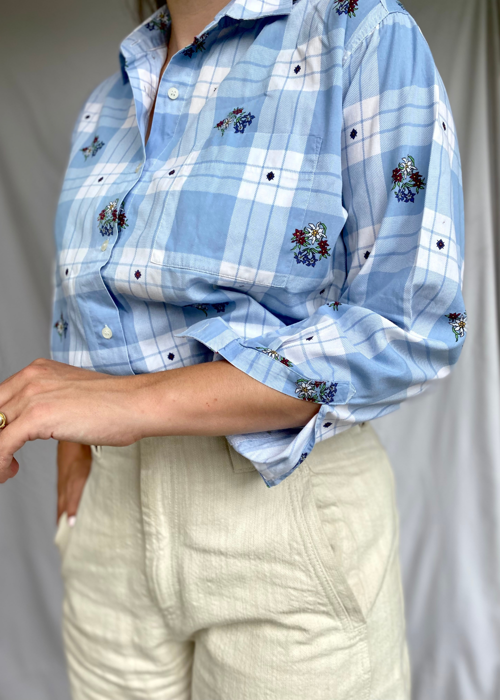 Blauwe dames blouse met bloemen print - maat S/M