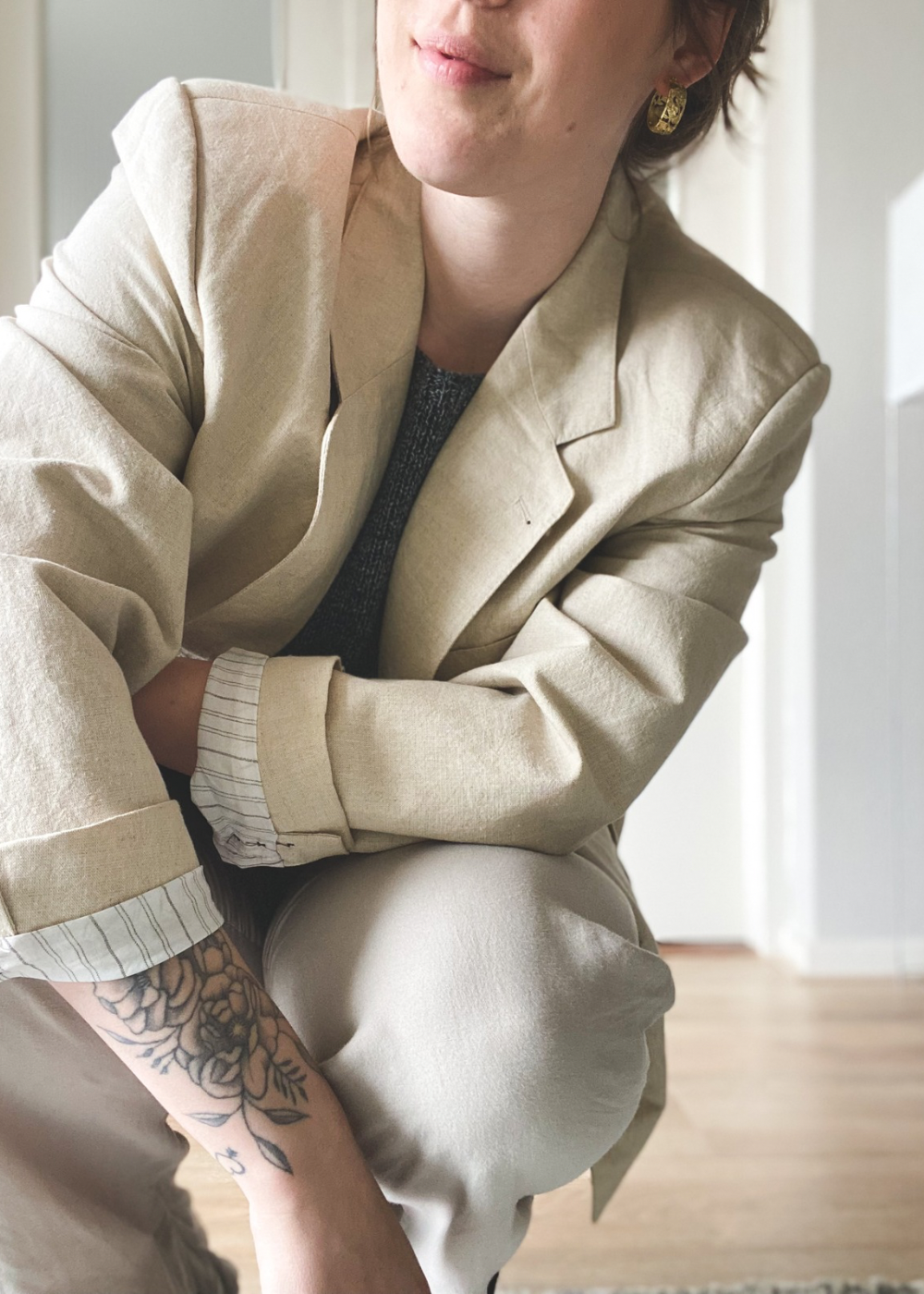 Katoenen beige blazer - maat L/XL