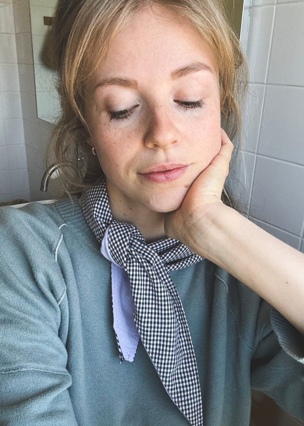 Geruit/lila katoenen sjaal