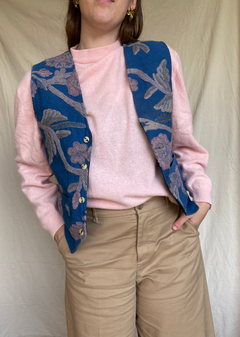 Blauw katoen gilet - maat S/M/L