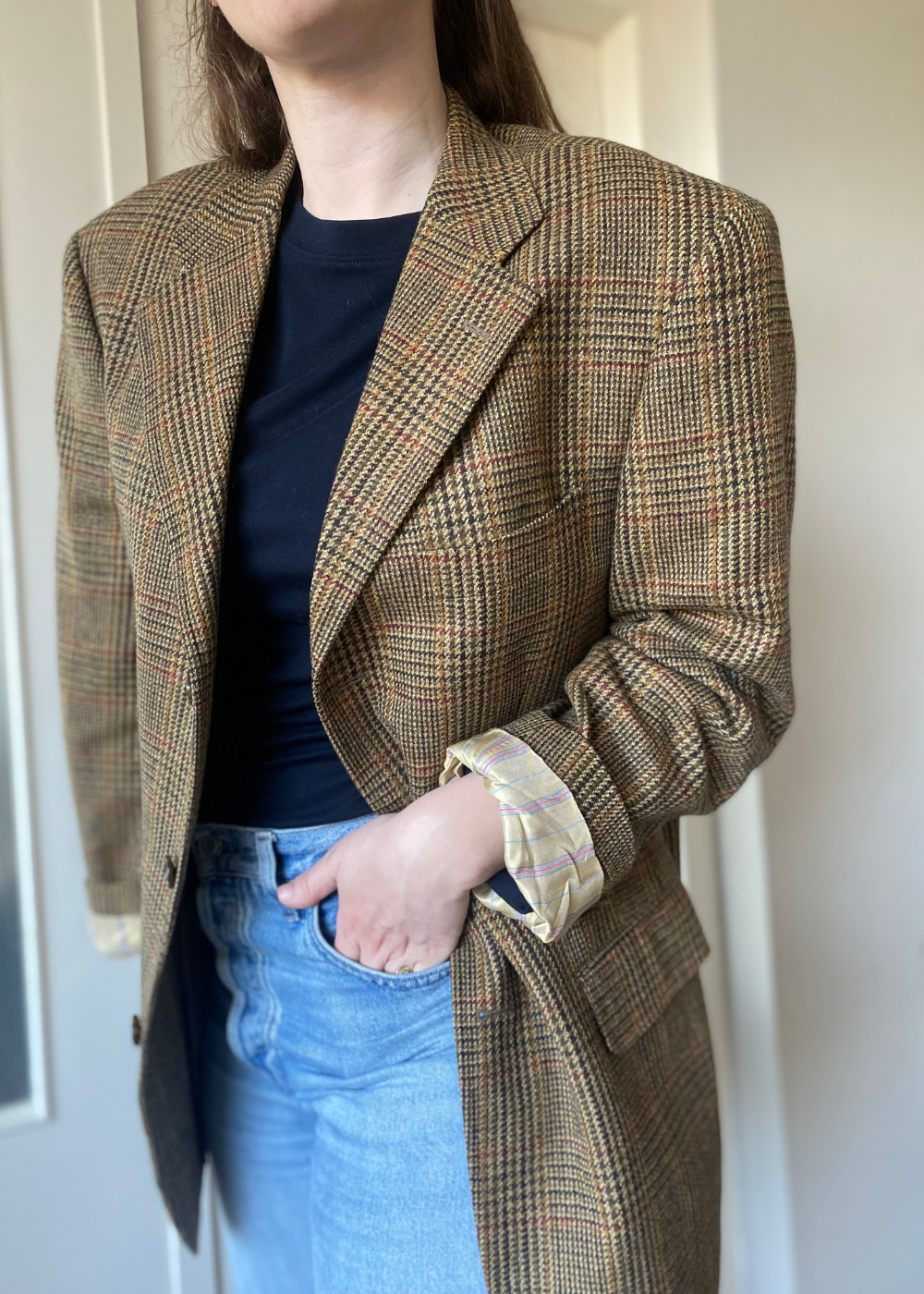 Beige geruiten blazer - maat L/XL