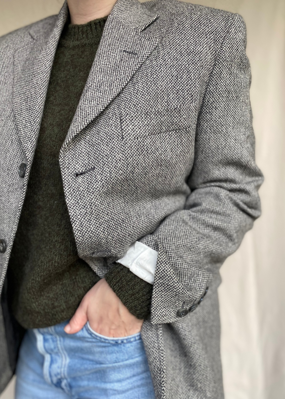 Zwart-witte wollen blazer - maat M/L