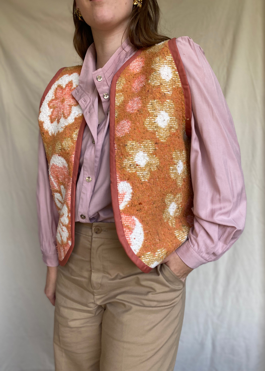 Oranje wollen gilet - maat M tot XL