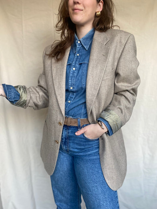 Licht grijze wollen blazer - maat L/XL