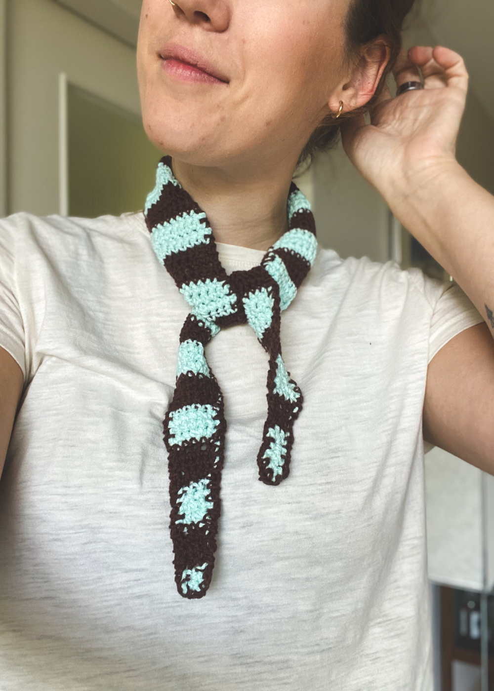 Bruin/turquoise sjaal