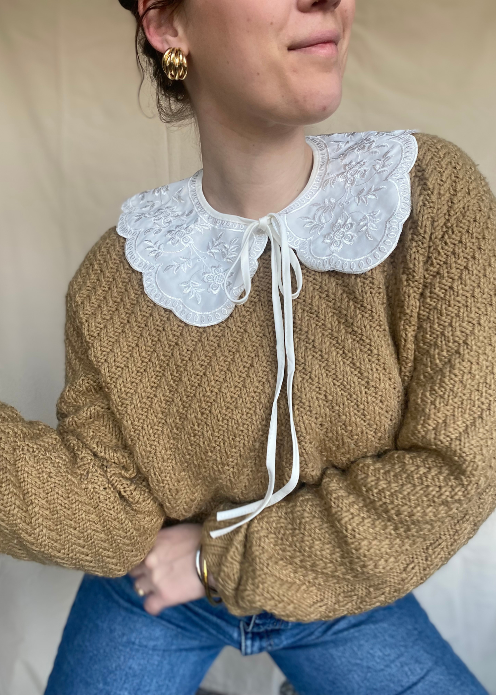 Wol/katoen beige trui - maat L/XL