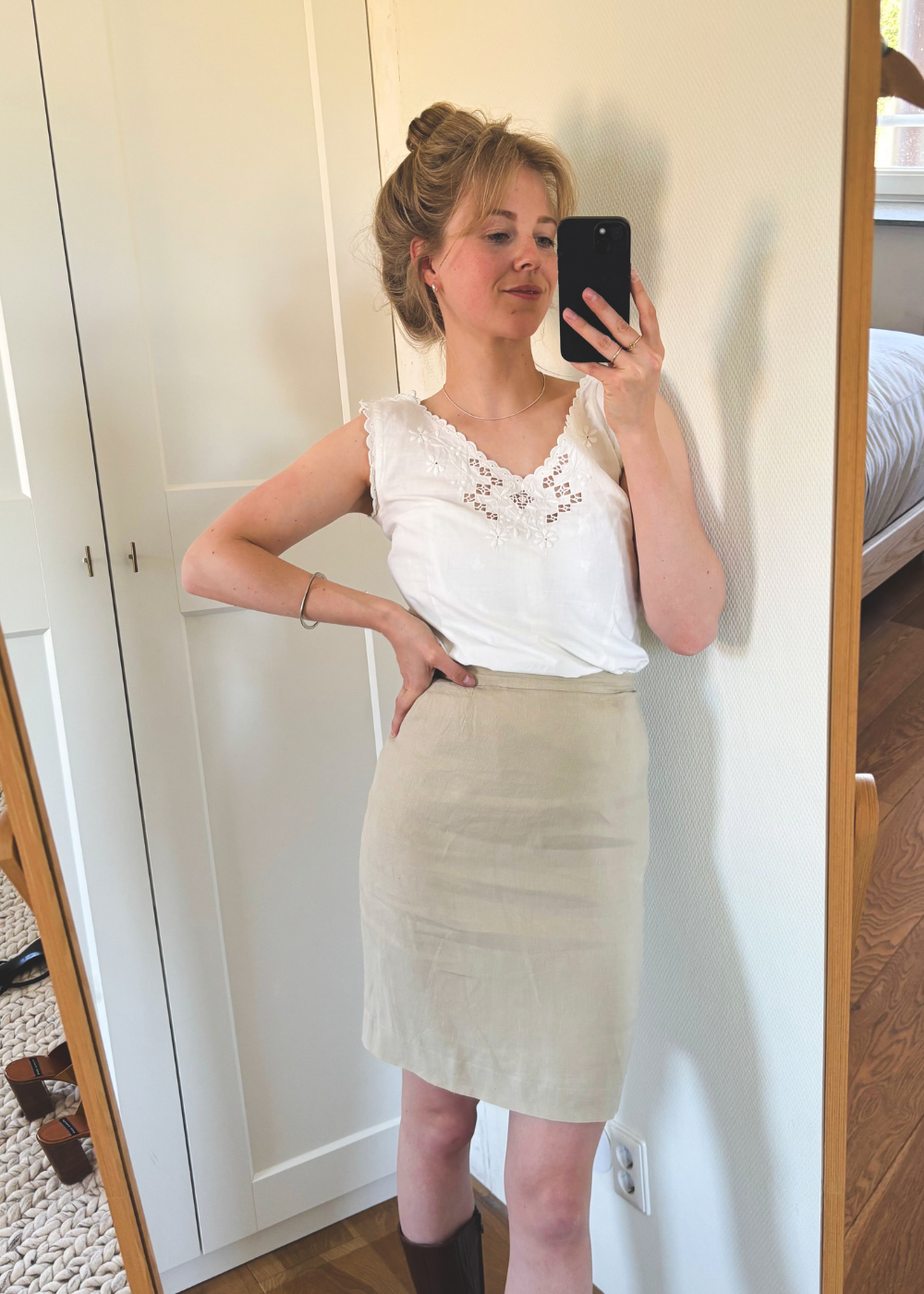 100% beige linnen rok - maat XS