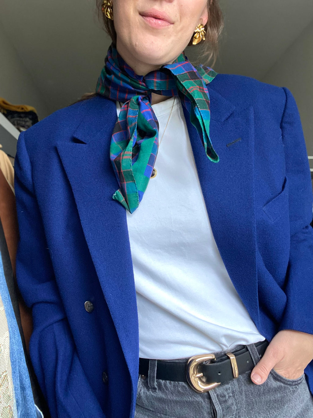 Royal blue wollen blazer - maat L/XL