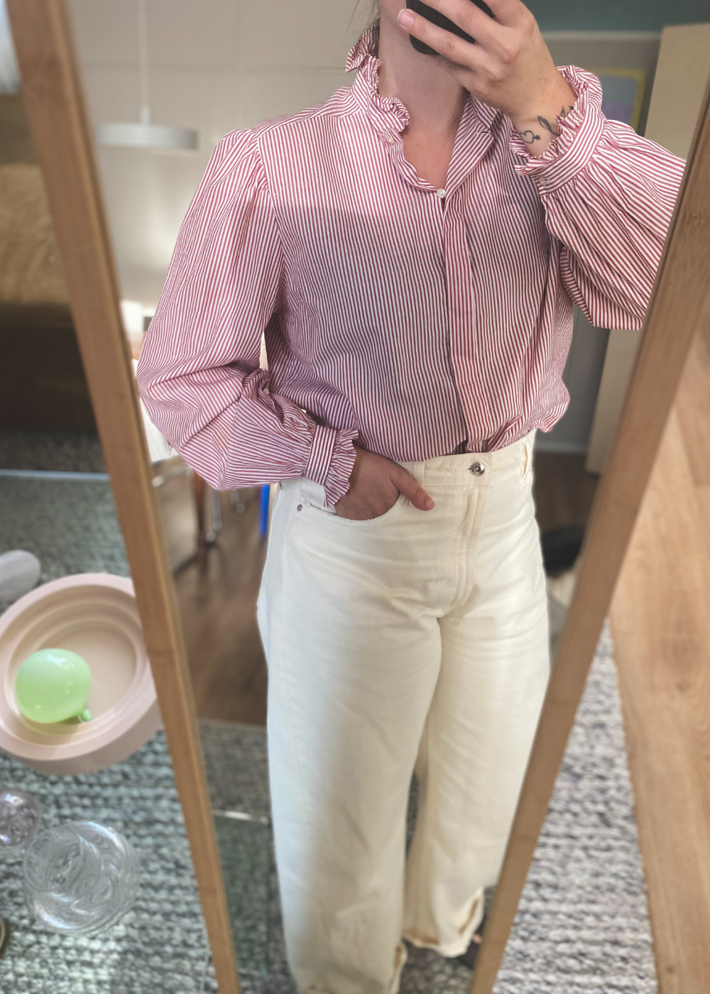 Gestreepte blouse met ruffels - maat S/M