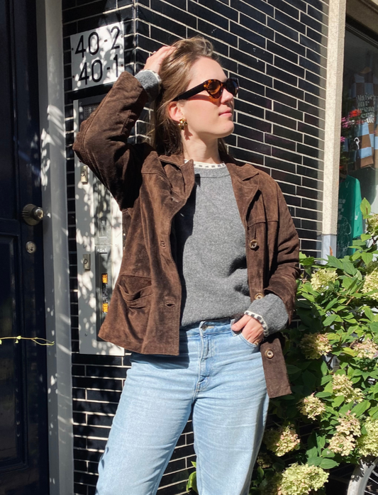 Bruin suede jacket - maat L