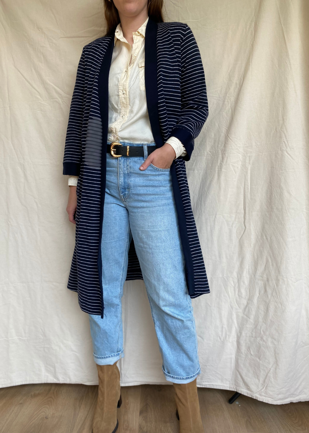 Donkerblauw vest met strepen - maat S/M