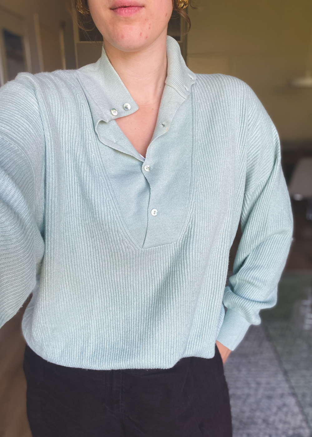 Lichtblauwe cashmere/zijde - maat L/XL