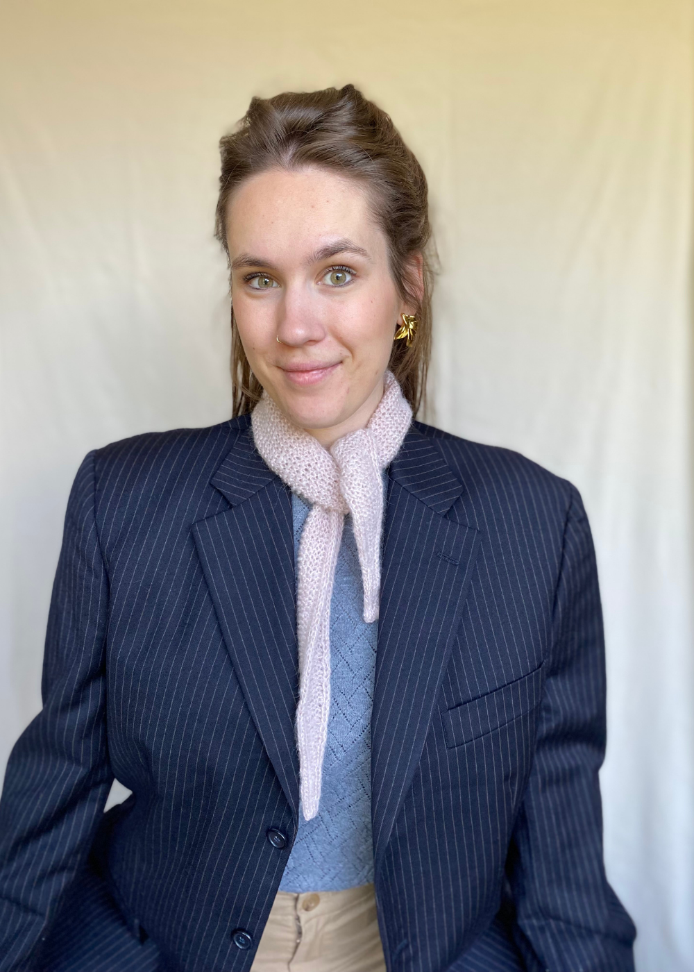 Roze krijtstreep blazer - maat L/XL