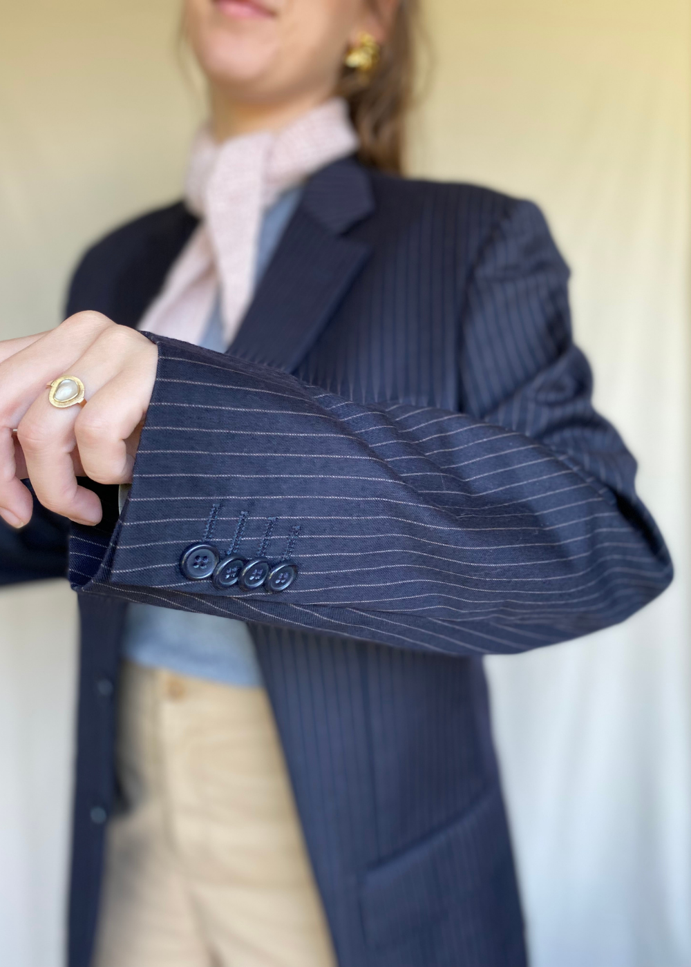Roze krijtstreep blazer - maat L/XL