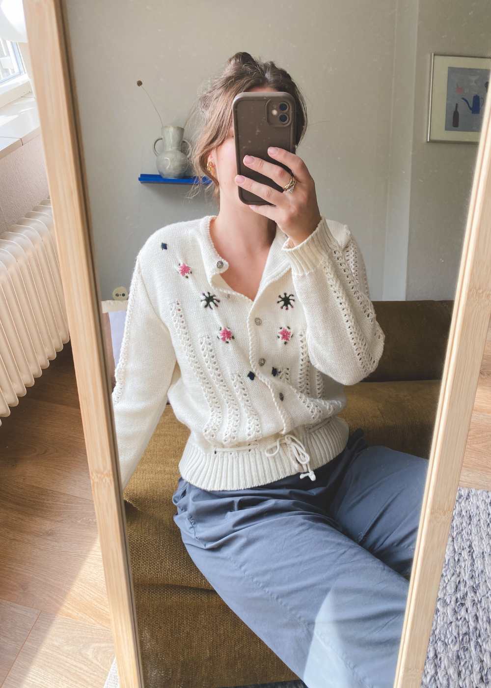 Creme witte vest met bloemen - maat S/M