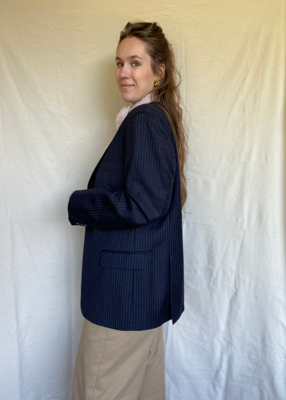 Roze krijtstreep blazer - maat L/XL