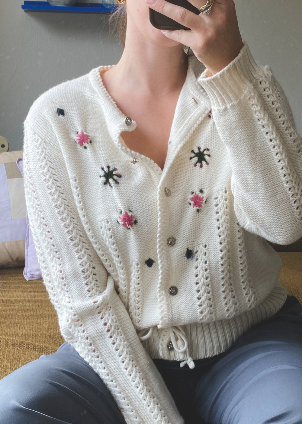 Creme witte vest met bloemen - maat S/M