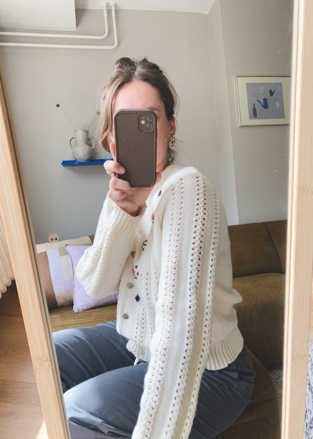 Creme witte vest met bloemen - maat S/M