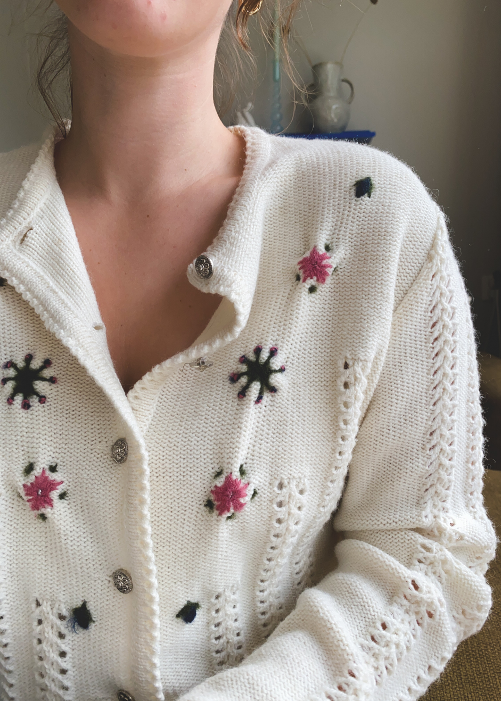Creme witte vest met bloemen - maat S/M