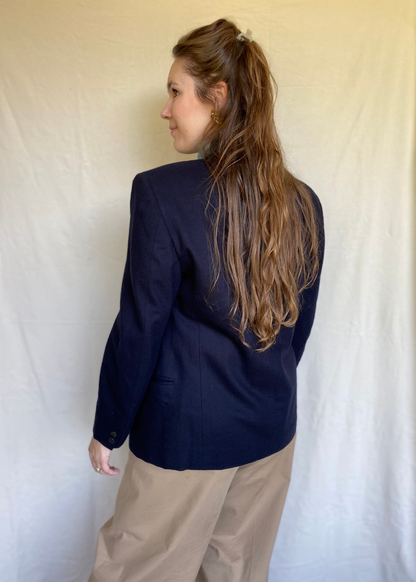 Donkerblauwe lana wollen blazer - maat M/L