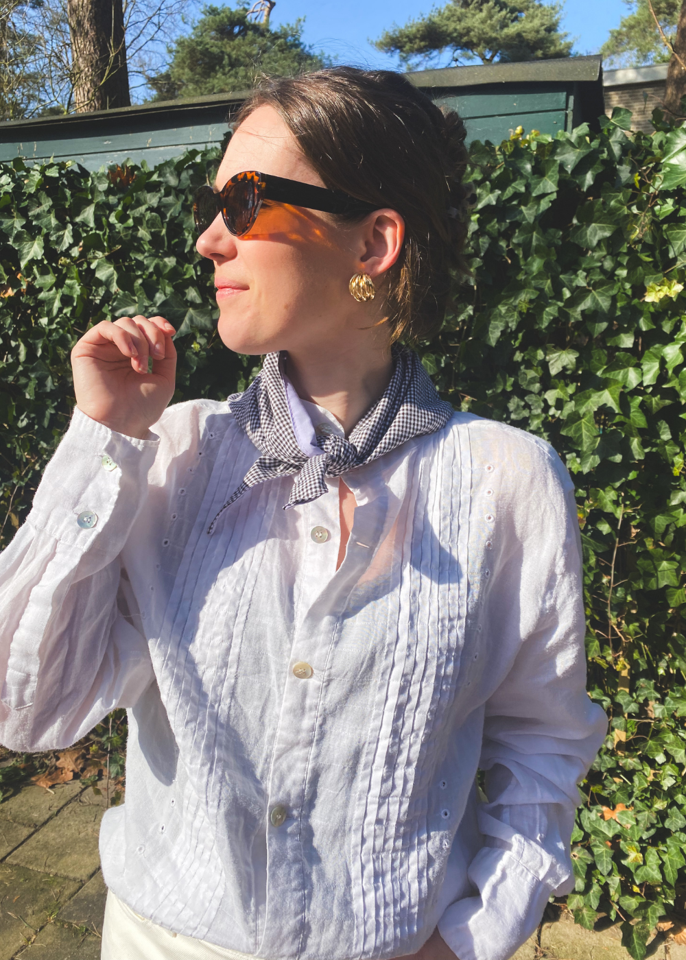 Geruit/lila katoenen sjaal