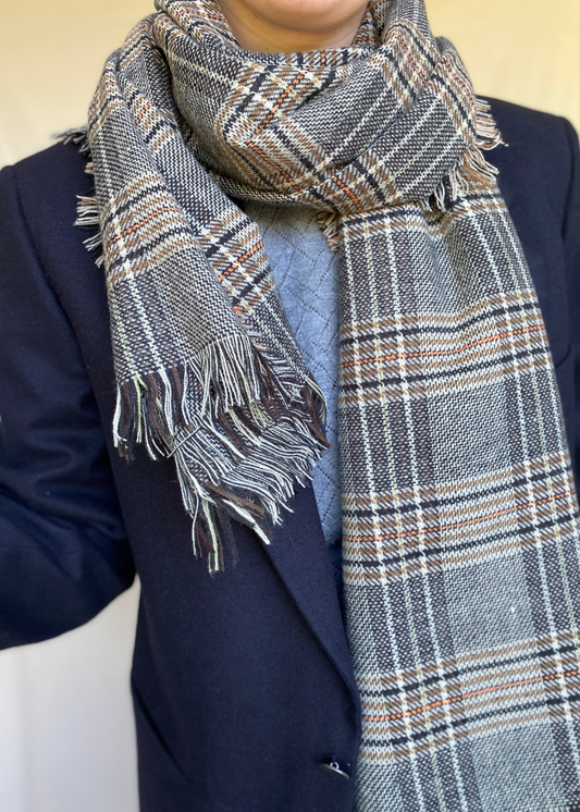 Viscose/wol geruiten sjaal