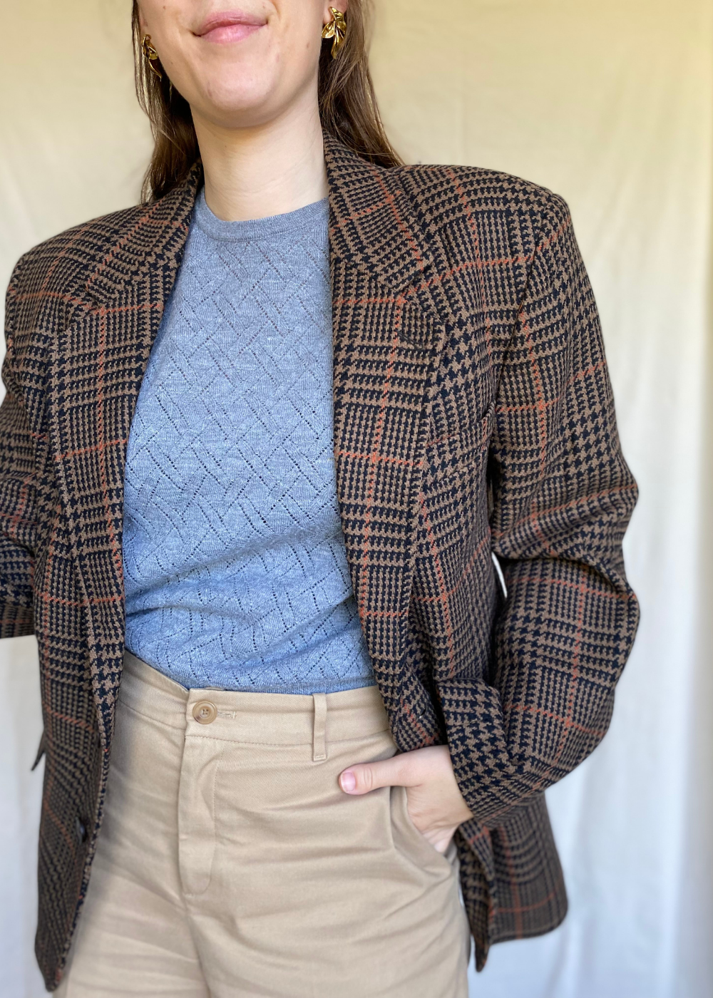 Bruin geruiten blazer - maat L/XL