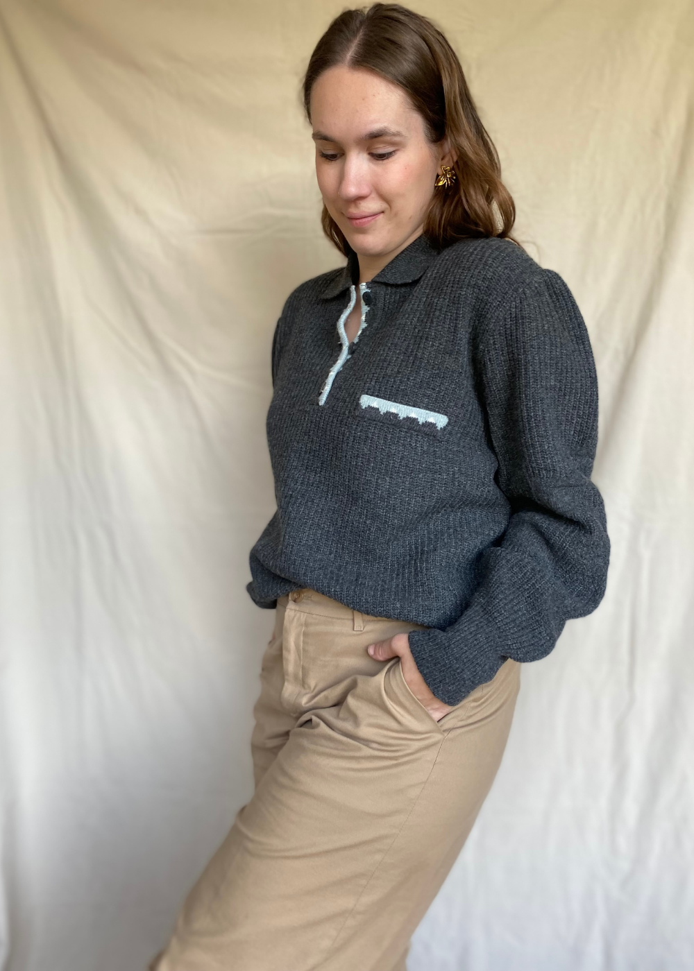 Grijze polo sweater - maat L/XL