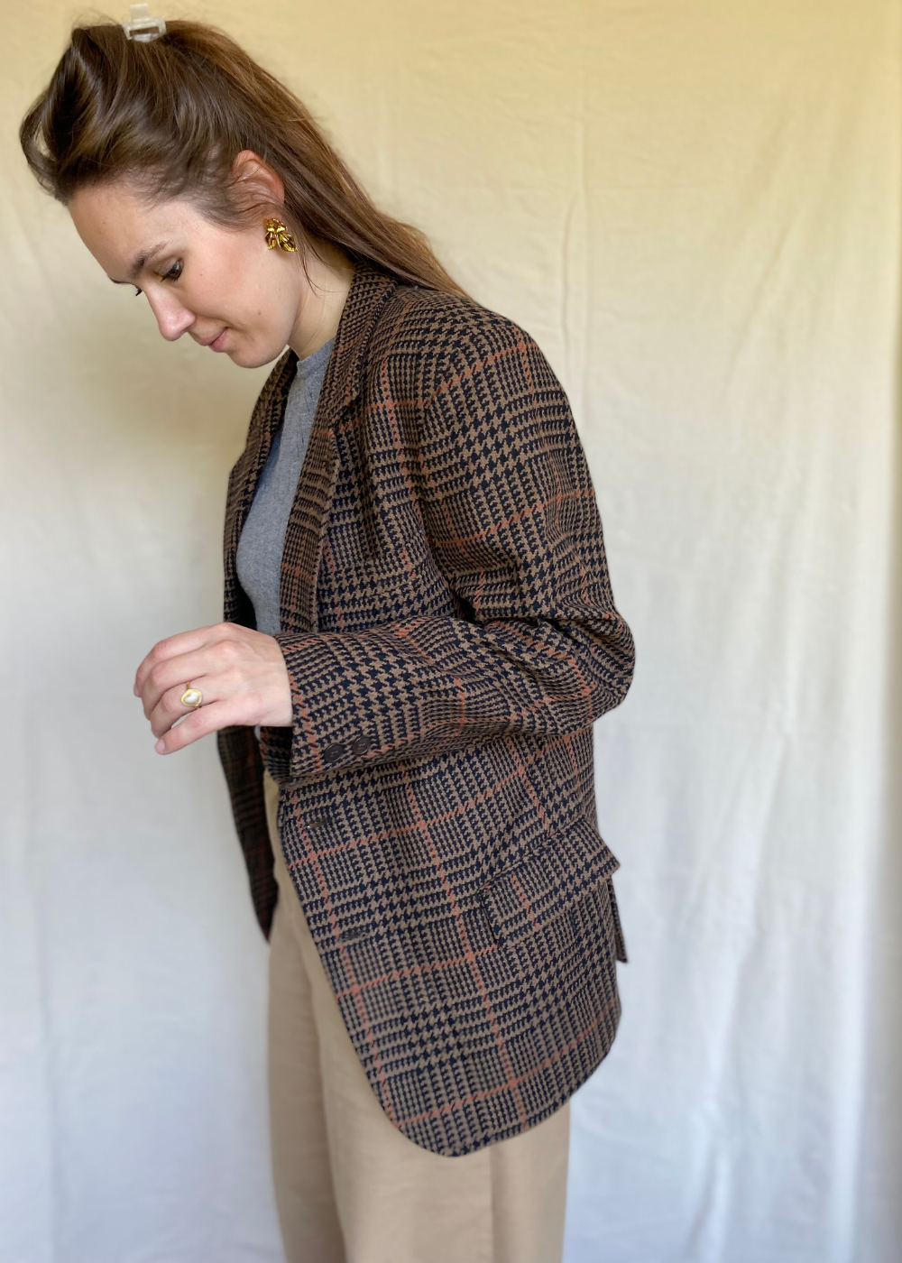 Bruin geruiten blazer - maat L/XL